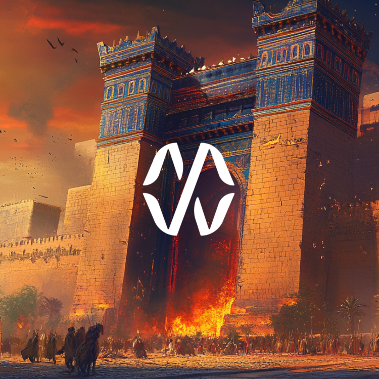 Crowd Gathering at the Ishtar Gate with Fire