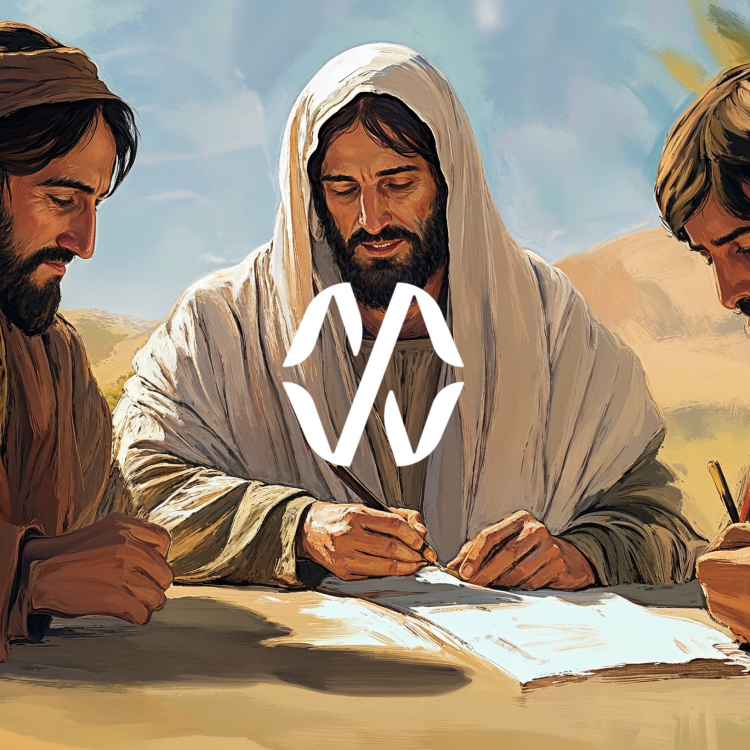 Jesus and Two Disciples Writing