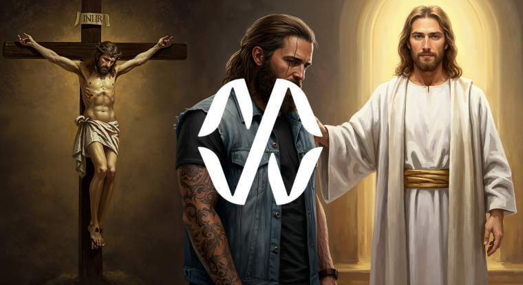 Jesus and a Man Reflecting on the Crucifixion - faithworksagency