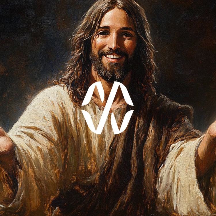 Portrait of Jesus Smiling with Open Hands