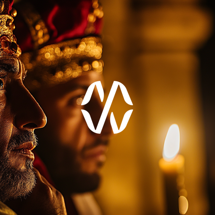 Two Men by Candlelight consulting the King